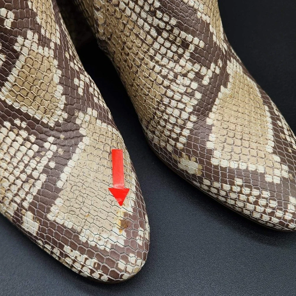 Lauren Ralph Lauren Boots Women 8B Tan Snakeskin Print LRL Logo Ankle‎ Booties